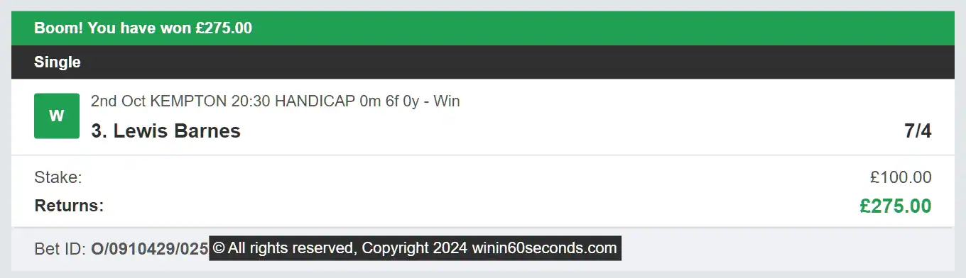 Win In 60 Seconds - Winner - 2024-10-02